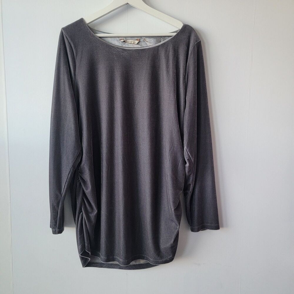 Soft Surroundings womens gray velvet tunic top‎ size 1X ruched sides long sleeve